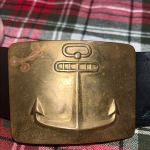 USSR Navy Vintage Military Black Leather Belt with Gold Anchor Buckle